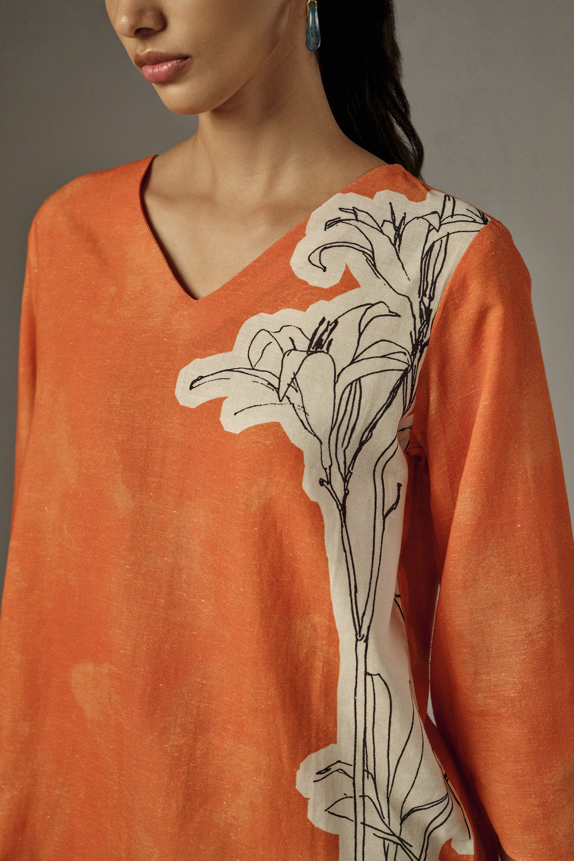 Summer Statement Floral Top in Orange, Orange, image 5